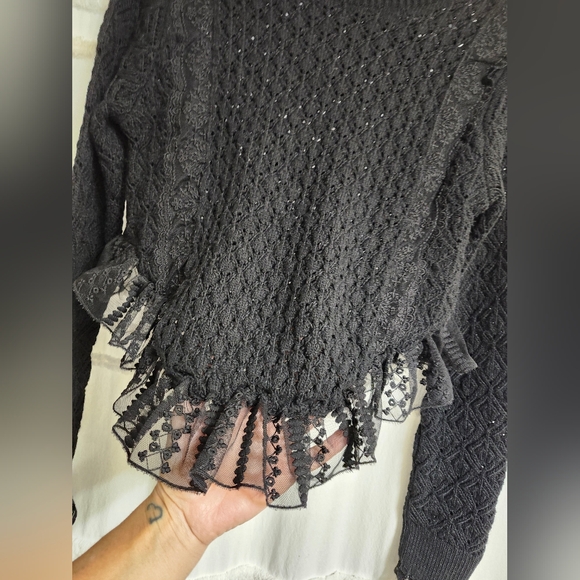 Beautiful, Vtg, Zara Black Lace Trim Sweater. Quite Firm On $ - Picture 8 of 11